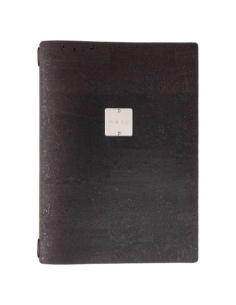 Porta Menu A4 (23,2x31,8 cm) etichetta METAL "menu" 2 buste (4 facciate) elastico nero SUGHERO NERO sp. 2.5