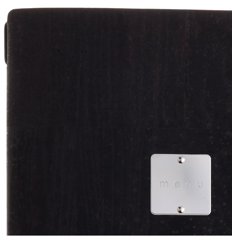 Porta Menu A4 (23,2x31,8 cm) etichetta METAL "menu" 2 buste (4 facciate) elastico nero SUGHERO NERO sp. 2.5