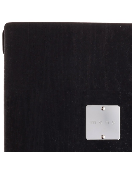 Porta Menu A4 (23,2x31,8 cm) etichetta METAL "menu" 2 buste (4 facciate) elastico nero SUGHERO NERO sp. 2.5