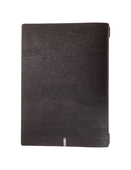 Porta Menu A4 (23,2x31,8 cm) etichetta METAL "menu" solo elastico nero SUGHERO NERO sp. 2.5