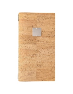 Porta Menu A4 SLIM (17,4x31,8 cm) etichetta METAL "personalizzata" (minimo 18 pezzi) 2 buste (4 facciate) elastico nero SUGHERO 
