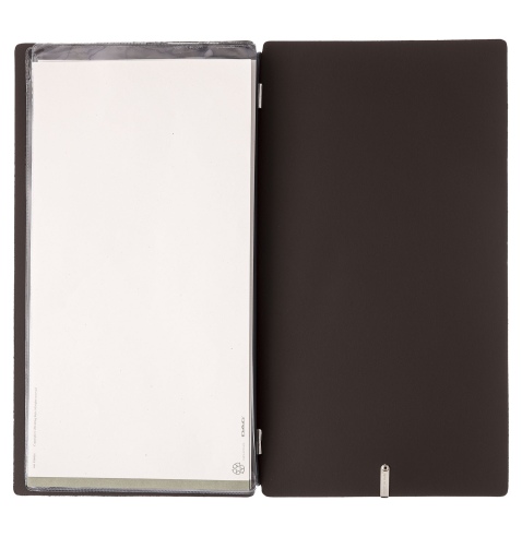 Porta Menu A4 SLIM (17,4x31,8 cm) senza etichetta 2 buste (4 facciate) elastico nero SUGHERO NERO sp. 2.5