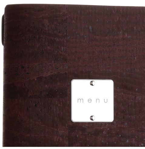 Porta Menu A4 SLIM (17,4x31,8 cm) etichetta METAL "menu" 2 buste (4 facciate) elastico nero SUGHERO MARRONE sp. 2.5