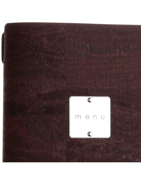 Porta Menu A4 SLIM (17,4x31,8 cm) etichetta METAL "menu" 2 buste (4 facciate) elastico nero SUGHERO MARRONE sp. 2.5
