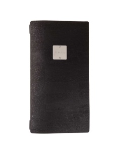 Porta Menu A4 SLIM (17,4x31,8 cm) etichetta METAL "personalizzata" (minimo 18 pezzi) solo elastico nero SUGHERO NERO sp. 2.5