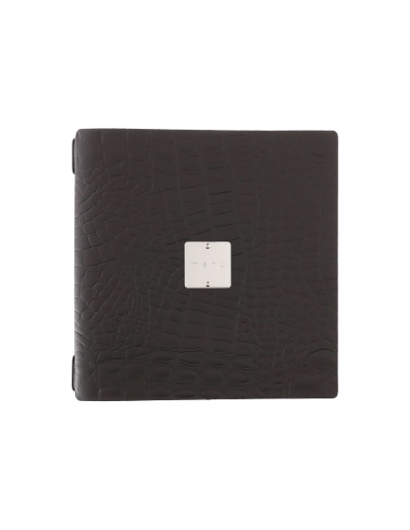 Porta Menu QUADRATO (23x23,1 cm) etichetta METAL "personalizzata" (minimo 18 pezzi) solo elastico FASHION MARRONE COCCODRILLO