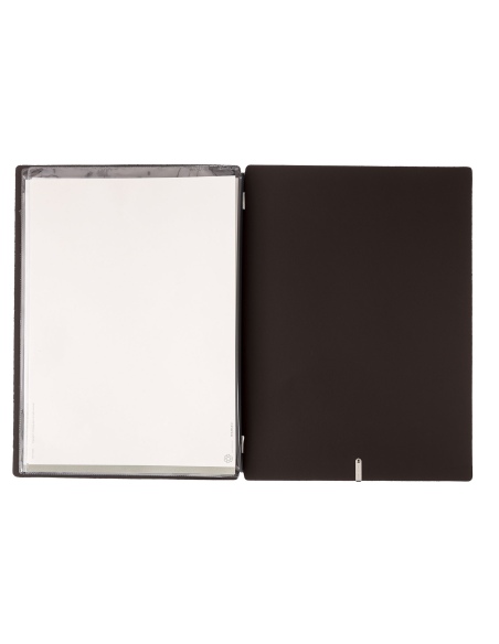 Porta Menu A4 (23,2x31,8 cm) etichetta METAL "menu" 2 buste (4 facciate) elastico nero SUGHERO NATURALE sp. 1.4