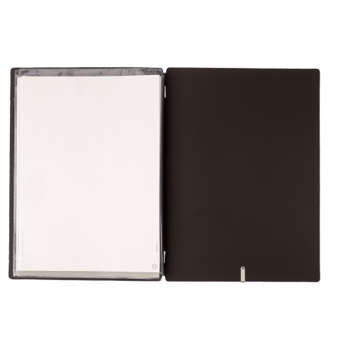 Porta Menu A4 (23,2x31,8 cm) etichetta METAL "personalizzata" (minimo 18 pezzi) 2 buste (4 facciate) elastico nero SUGHERO NATUR
