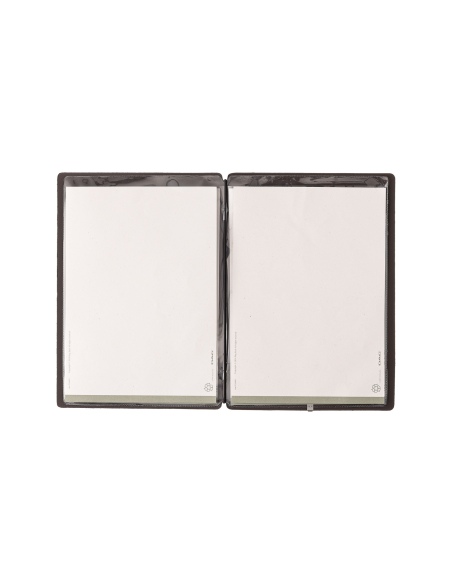 Porta Menu A5 (16,5x23,1 cm) etichetta METAL "menu" 2 buste (4 facciate) elastico nero SUGHERO MARRONE sp. 2.5