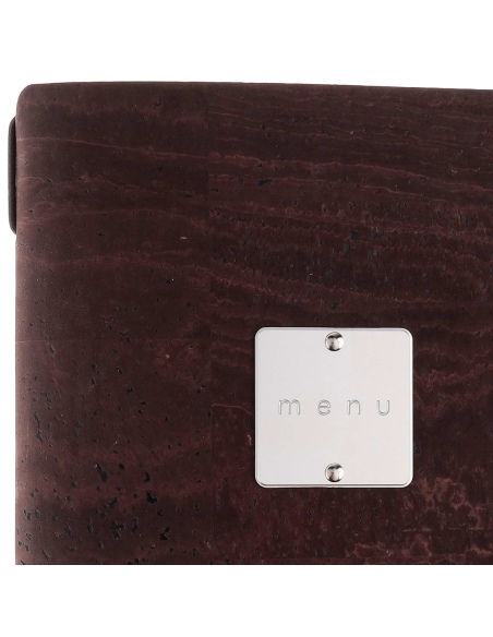 Porta Menu A5 (16,5x23,1 cm) etichetta METAL "menu" 2 buste (4 facciate) elastico nero SUGHERO MARRONE sp. 2.5