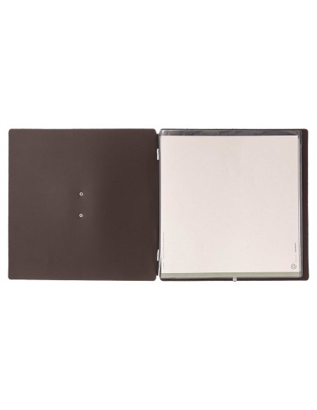 Porta Menu QUADRATO (23x23,1 cm) etichetta METAL "personalizzata" (minimo 18 pezzi) 2 buste (4 facciate) elastico nero SUGHERO N