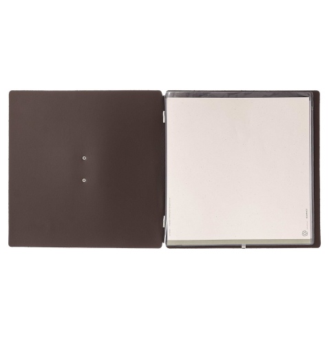 Porta Menu QUADRATO (23x23,1 cm) etichetta METAL "personalizzata" (minimo 18 pezzi) 2 buste (4 facciate) elastico nero SUGHERO M