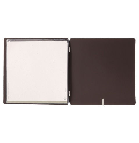 Porta Menu QUADRATO (23x23,1 cm) etichetta METAL "personalizzata" (minimo 18 pezzi) 2 buste (4 facciate) elastico nero SUGHERO M