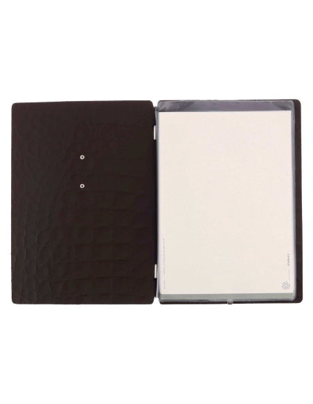 Porta Menu A5 (16,5x23,1 cm) etichetta METAL "menu" 2 buste (4 facciate) elastico nero FASHION MARRONE COCCODRILLO