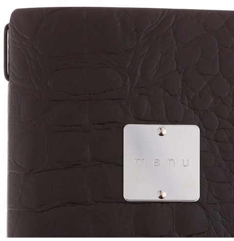 Porta Menu A5 (16,5x23,1 cm) etichetta METAL "menu" 2 buste (4 facciate) elastico nero FASHION MARRONE COCCODRILLO