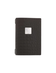 Porta Menu A5 (16,5x23,1 cm) etichetta METAL "personalizzata" (minimo 18 pezzi) 2 buste (4 facciate) elastico nero FASHION MARRO