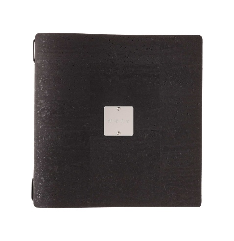 Porta Menu QUADRATO (23x23,1 cm) etichetta METAL "menu" solo elastico nero SUGHERO NERO sp. 2.5