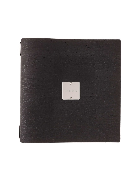 Porta Menu QUADRATO (23x23,1 cm) etichetta METAL "menu" solo elastico nero SUGHERO NERO sp. 2.5