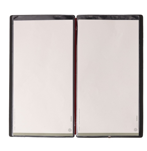 Porta Menu A4 SLIM (17,4x31,8 cm) senza etichetta 2 buste (4 facciate) elastico rosso JUTA NERO