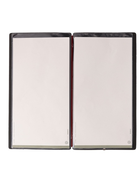 Porta Menu A4 SLIM (17,4x31,8 cm) senza etichetta 2 buste (4 facciate) elastico rosso JUTA NERO