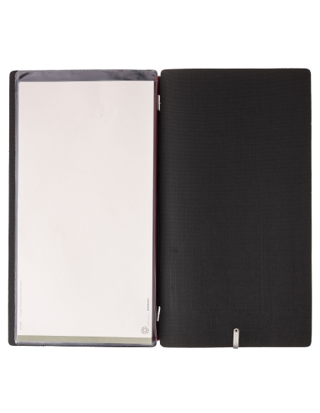 Porta Menu A4 SLIM (17,4x31,8 cm) senza etichetta 2 buste (4 facciate) elastico rosso JUTA NERO