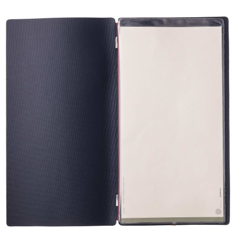 Porta Menu A4 SLIM (17,4x31,8 cm) senza etichetta 2 buste (4 facciate) elastico rosso JUTA BLU