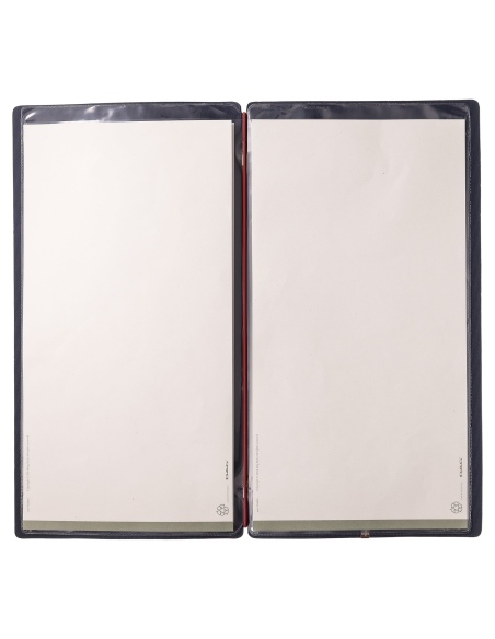 Porta Menu A4 SLIM (17,4x31,8 cm) senza etichetta 2 buste (4 facciate) elastico rosso JUTA BLU