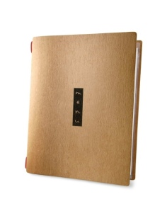 Porta Menu CUSTOM A4 (23,2x31,8 cm) "ZEN NATURAL menu" cornicetta (4 facciate) elastico rosso ECO NATURALE sp. 0.6