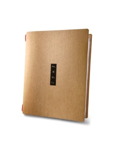 Porta Menu CUSTOM A5 (16,5x23,1 cm) "ZEN NATURAL menu" cornicetta (4 facciate) elastico rosso ECO NATURALE sp. 0.6