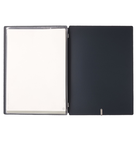 Porta Menu A4 (23,2x31,8 cm) etichetta METAL "menu" 2 buste (4 facciate) elastico nero CHEF BLU