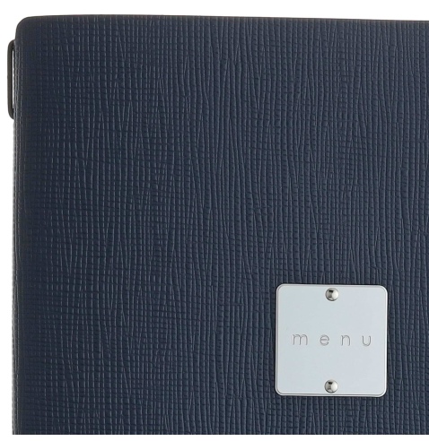 Porta Menu A4 (23,2x31,8 cm) etichetta METAL "menu" 2 buste (4 facciate) elastico nero CHEF BLU