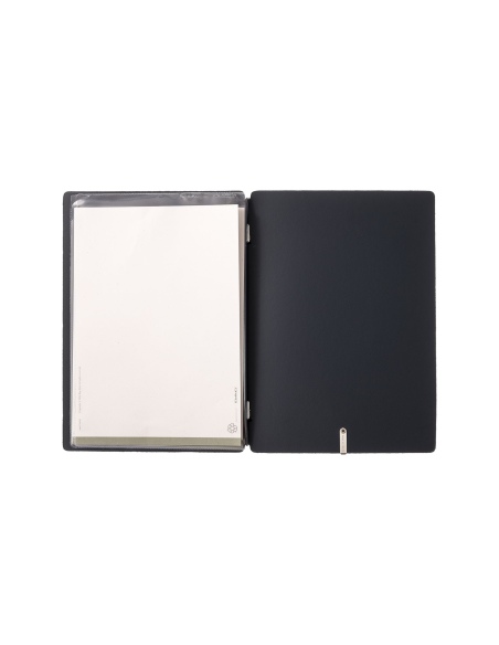 Porta Menu A5 (16,5x23,1 cm) etichetta METAL "menu" 2 buste (4 facciate) elastico nero CHEF BLU