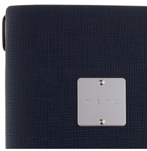 Porta Menu A5 (16,5x23,1 cm) etichetta METAL "menu" 2 buste (4 facciate) elastico nero CHEF BLU