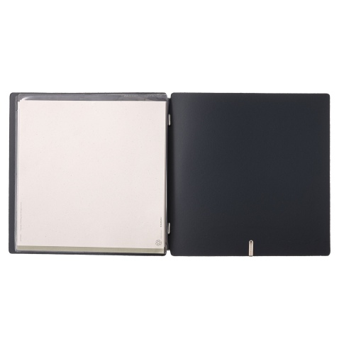 Porta Menu QUADRATO (23x23,1 cm) etichetta METAL "menu" 2 buste (4 facciate) elastico nero CHEF BLU