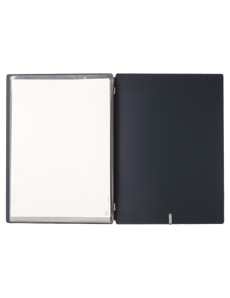 Porta Menu A4 (23,2x31,8 cm) etichetta METAL "personalizzata" (minimo 18 pezzi) 2 buste (4 facciate) elastico nero CHEF BLU