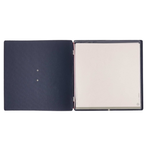Porta Menu QUADRATO (23x23,1 cm) etichetta METAL "menu" 2 buste (4 facciate) elastico rosso JUTA BLU