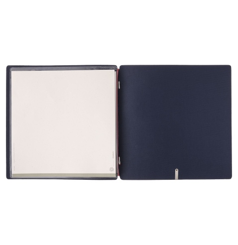 Porta Menu QUADRATO (23x23,1 cm) etichetta METAL "menu" 2 buste (4 facciate) elastico rosso JUTA BLU