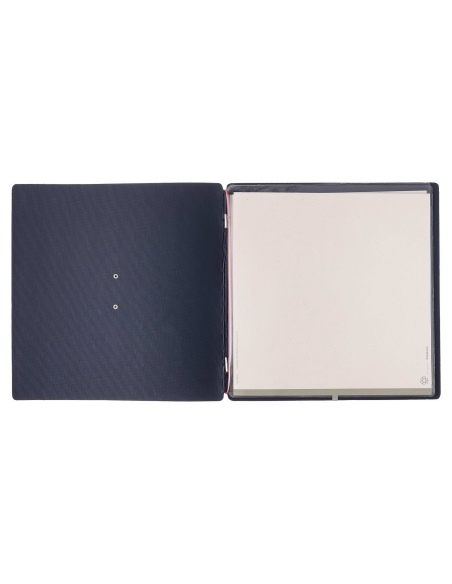 Porta Menu QUADRATO (23x23,1 cm) etichetta METAL "personalizzata" (minimo 18 pezzi) 2 buste (4 facciate) elastico rosso JUTA BLU