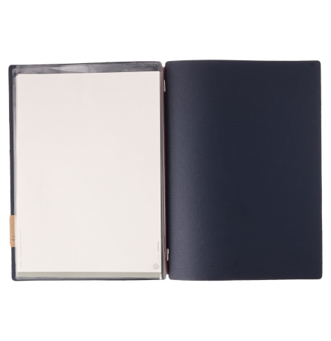 Porta Menu A4 (23,2x31,8 cm) etichetta PATCH "menu" 2 buste (4 facciate) elastico rosso JUTA BLU