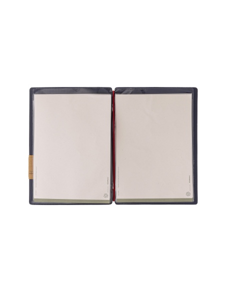 Porta Menu A5 (16,5x23,1 cm) etichetta PATCH "menu" 2 buste (4 facciate) elastico rosso JUTA BLU
