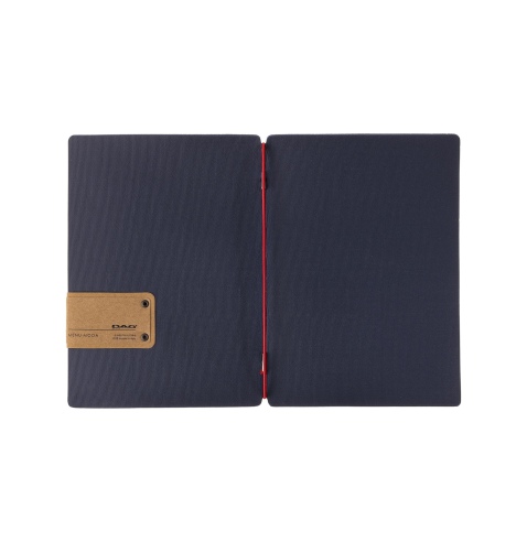 Porta Menu A5 (16,5x23,1 cm) etichetta PATCH "personalizzata" (minimo 18 pezzi) solo elastico rosso JUTA BLU
