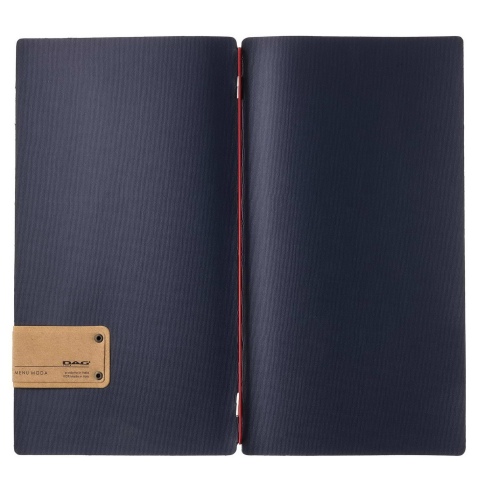 Porta Menu A4 SLIM (17,4x31,8 cm) etichetta PATCH "menu" solo elastico rosso JUTA BLU