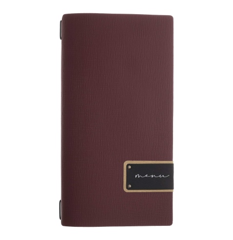 Porta Menu A4 SLIM (17,4x31,8 cm) etichetta PATCH "personalizzata" (minimo 18 pezzi) solo elastico nero CHEF BORDEAUX