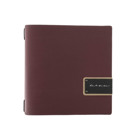 Porta Menu QUADRATO (23x23,1 cm) etichetta PATCH "menu" solo elastico nero CHEF BORDEAUX
