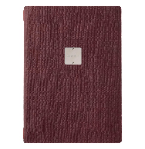 Porta Menu A4 (23,2x31,8 cm) etichetta METAL "menu" 2 buste (4 facciate) elastico rosso JUTA BORDEAUX