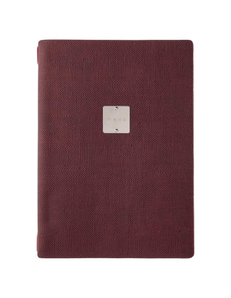 Porta Menu A4 (23,2x31,8 cm) etichetta METAL "menu" 2 buste (4 facciate) elastico rosso JUTA BORDEAUX