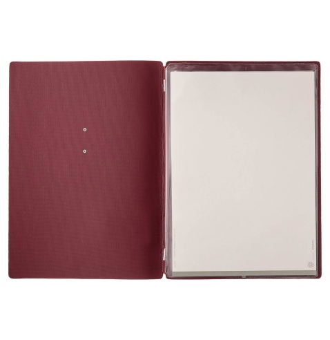 Porta Menu A4 (23,2x31,8 cm) etichetta METAL "menu" 2 buste (4 facciate) elastico rosso JUTA BORDEAUX
