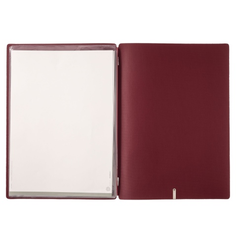 Porta Menu A4 (23,2x31,8 cm) etichetta METAL "menu" 2 buste (4 facciate) elastico rosso JUTA BORDEAUX