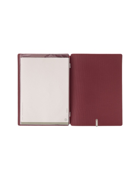 Porta Menu A5 (16,5x23,1 cm) etichetta METAL "menu" 2 buste (4 facciate) elastico rosso JUTA BORDEAUX