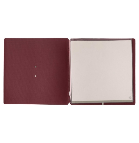 Porta Menu QUADRATO (23x23,1 cm) etichetta METAL "menu" 2 buste (4 facciate) elastico rosso JUTA BORDEAUX